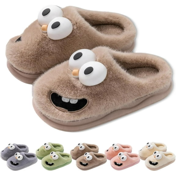WYLQQ Kissing Slippers - Cute Big Eyes Dog Cotton Slides, 3D Funny Cartoon Tongue Out Sole-mates Slippers for Couples, Non-Slip Warm Indoor Outdoor