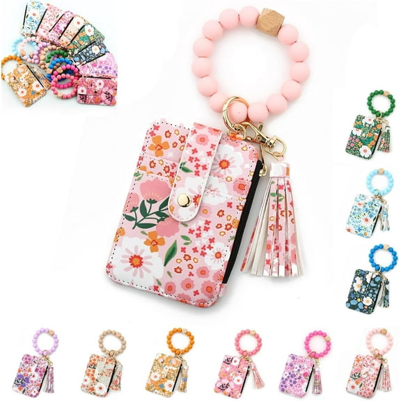 WYLQQ Women's Boho Beaded Wallet - Beaded Tassel Keychain Wallet, Credit Card Holder Purse with Floral Pattern, Stylish Wristlet Wallet for Women