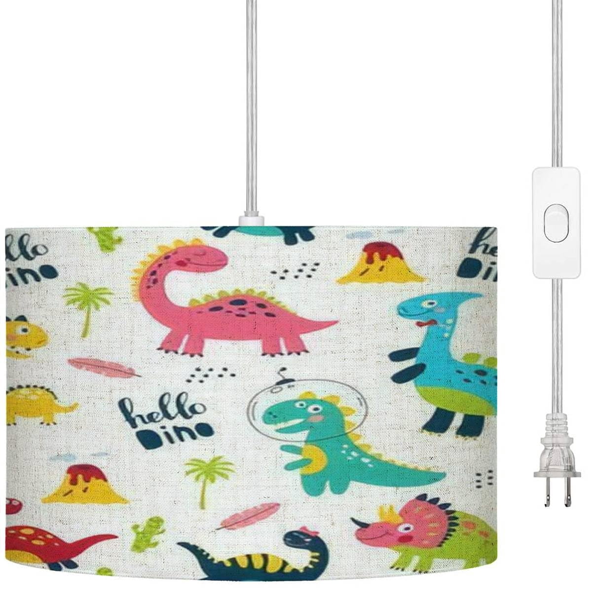 Plug-in Dinosaur Alphabet Pendant Light - 16.4 Ft Cord With Dimmable Switch, Kids Room Hanging Lamp For Nursery