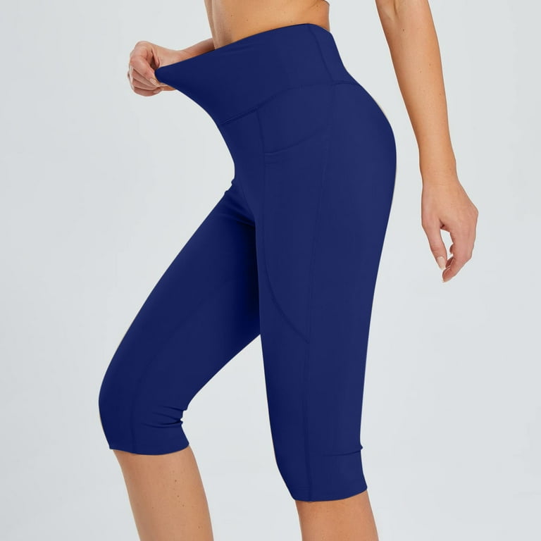 WYMPDSVI Capris Yoga Pants with Pockets Workout Clothes for Older Women Seamless Solid Color Lightweight Workout Pants Women Blue S Walmart