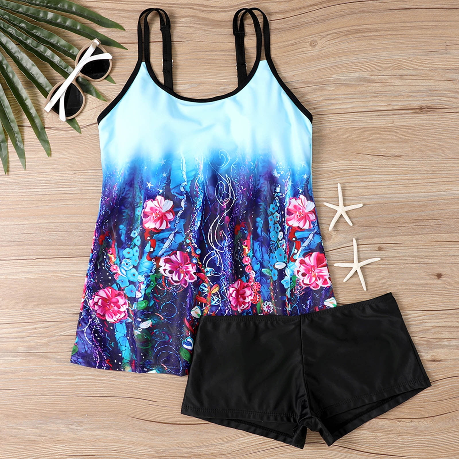 WYMPDSVI Plus Size Two Piece Swimdress with Boyshorts for Women Flowy