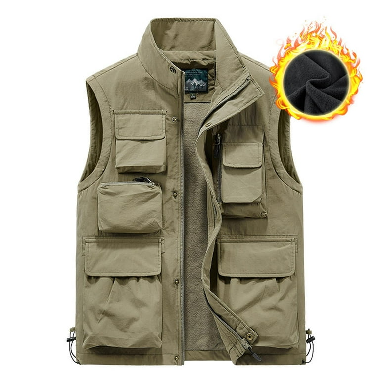 WYMPDSVI Travel Vest for Men Cotton Multi Pocket Perfect for Hunting Games Khaki XXXL Walmart