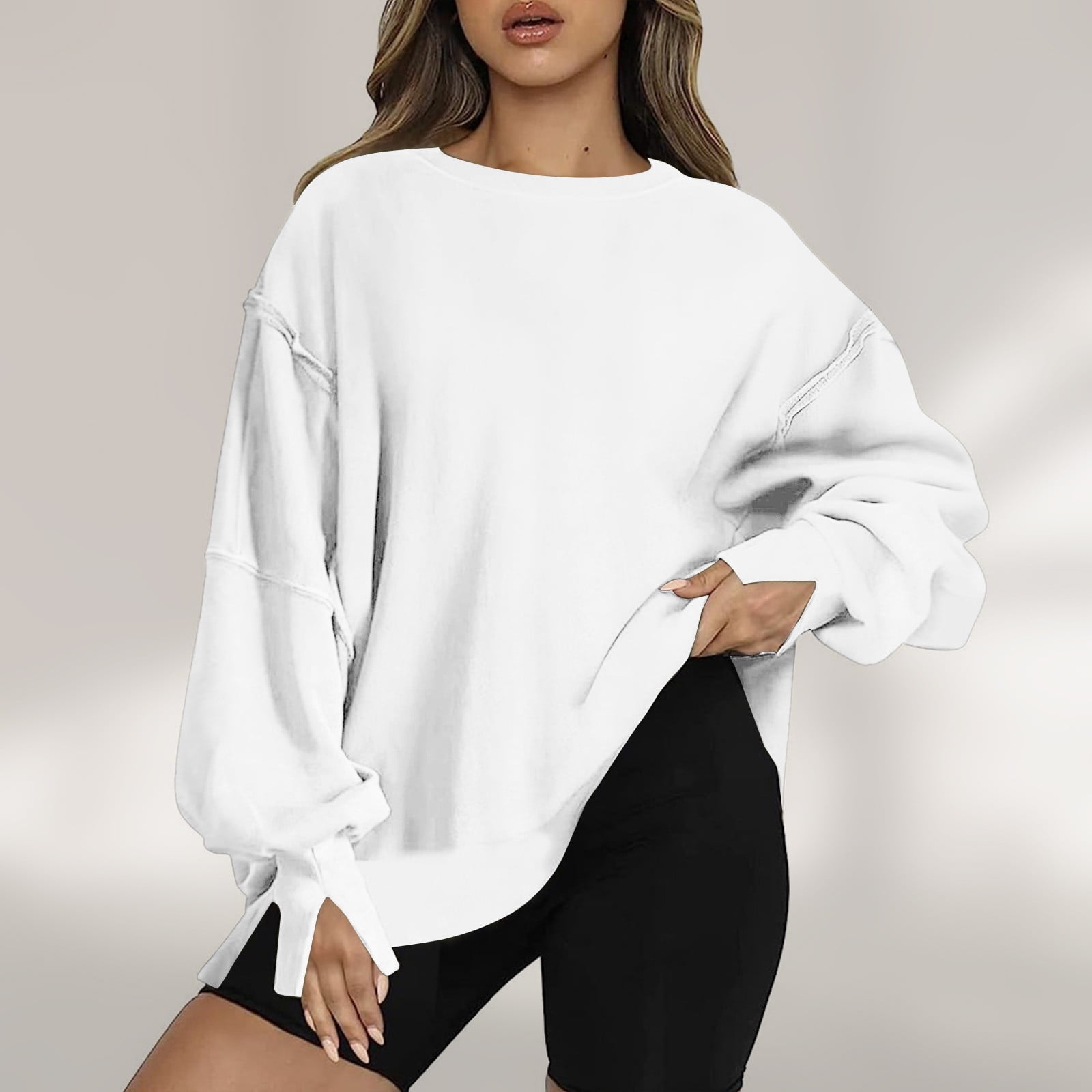 WYMPDSVI Women Oversized Sweatshirts Drop Shoulder Hoodies Loose Crewneck Pullover Top Casual Fall Outfits Preppy Clothes Teen Girls 2024 White L Walmart