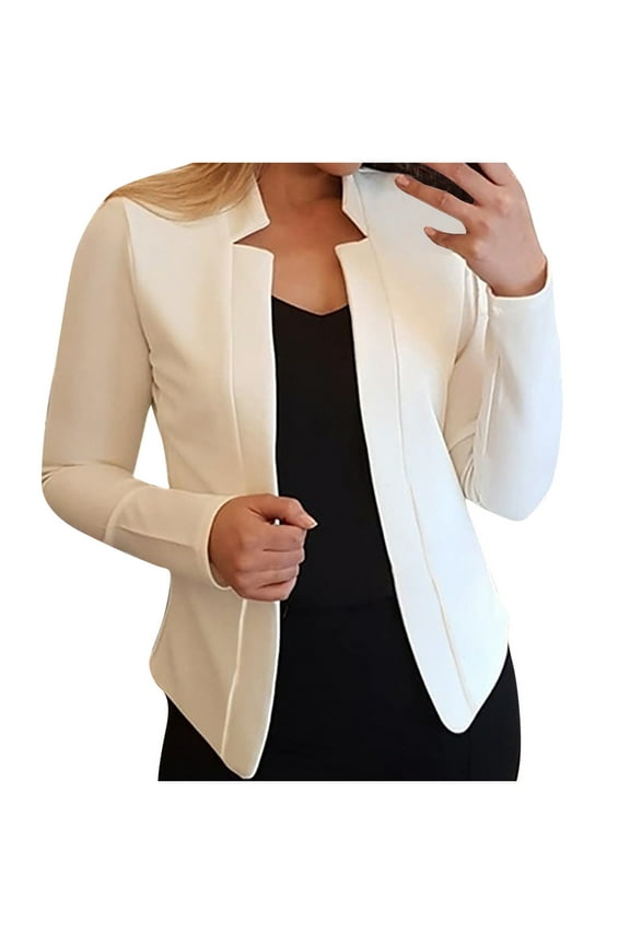 Womens Blazer Cropped Open Front Dress Jacket Lightweight Stand Collar Casual office Suit Jacket White XL