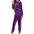 thumbnail image 1 of WYMPDSVI Womens Casual Velour Tracksuit Set Full Zipper Hoodie Long Workout Pants Tracksuit Jogging Suits Purple XL, 1 of 6