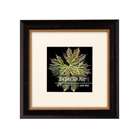 8x8 or 5x5 Black Bronze and Gold 2 Tone Vintage Studio Picture Frame,Hand Crafted Solid Wood Moulding, Gold Trim