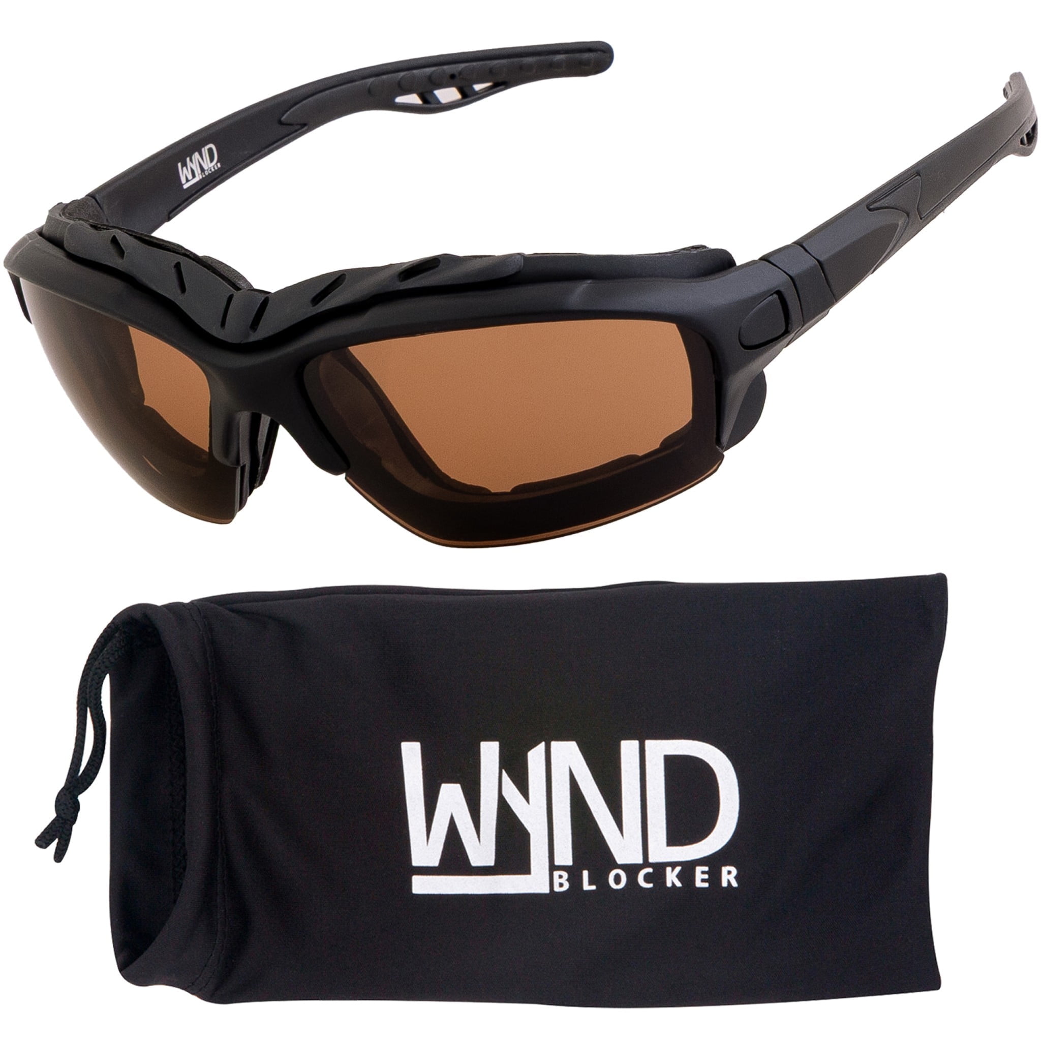 WYND Blocker Calvert Wind Resistant Motorcycle Riding Sunglasses Dry Eye Glasses (M338 - Black, Amber)