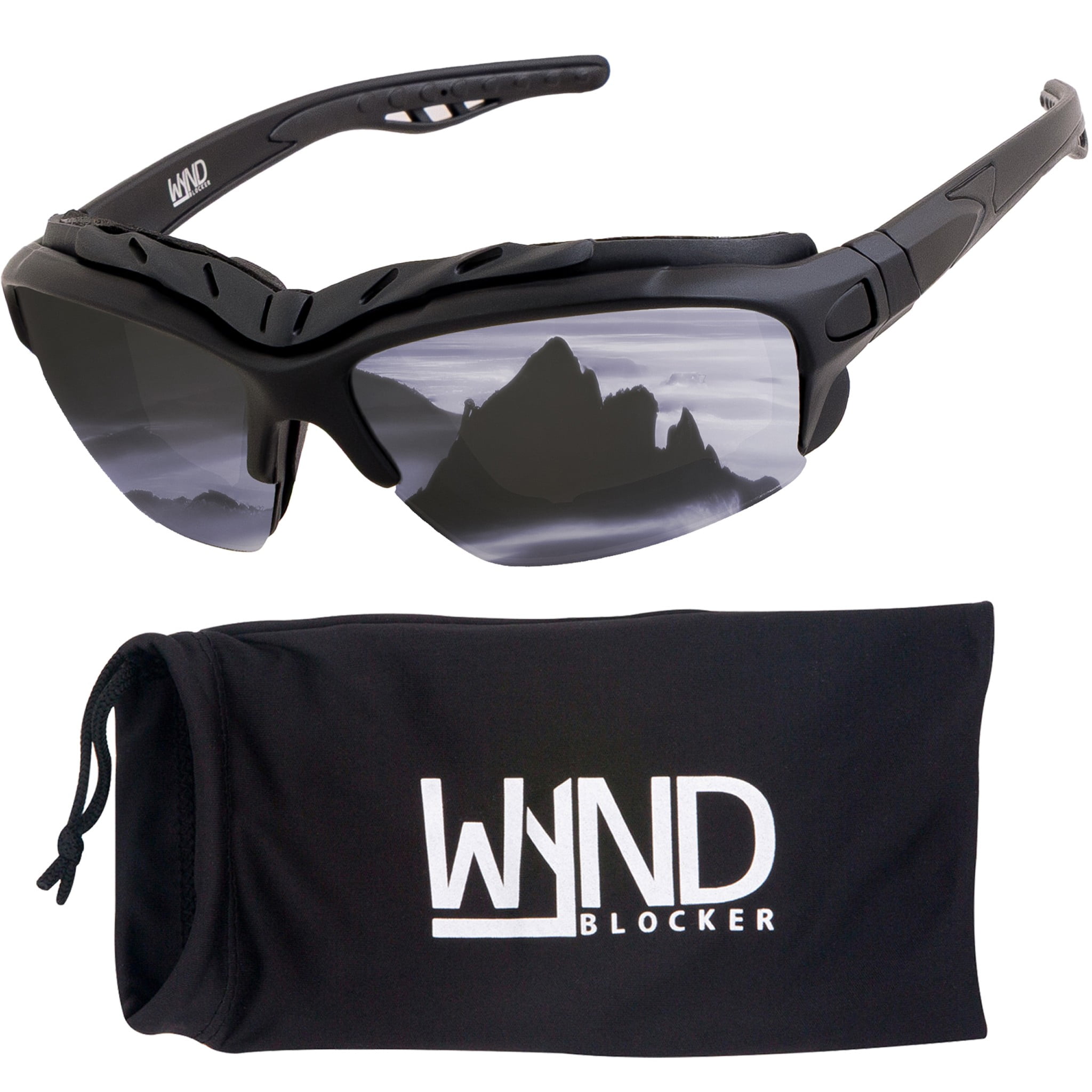 WYND Blocker Calvert Wind Resistant Motorcycle Riding Sunglasses Dry Eye Glasses (M338 - Black, Silver Mirror)