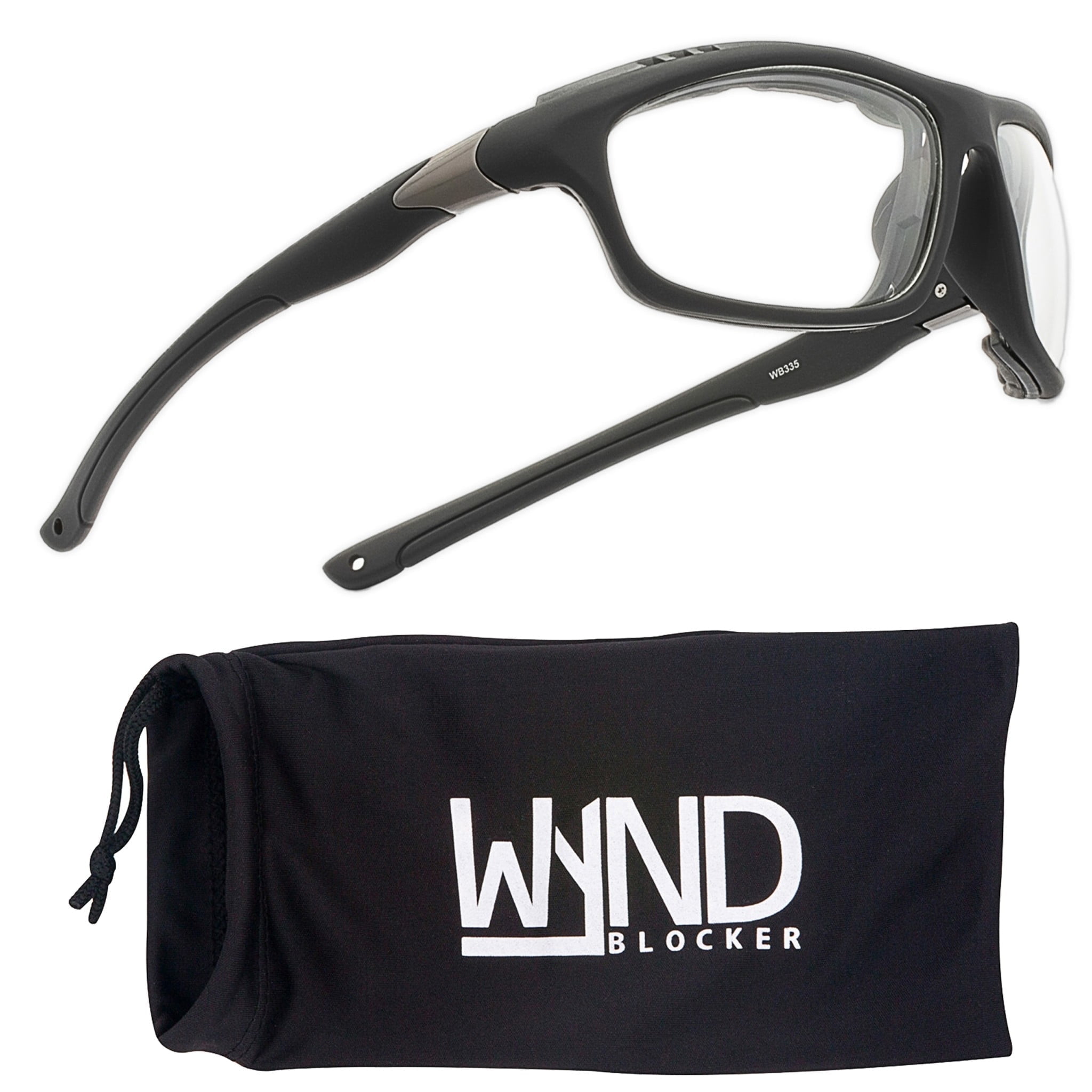 WYND Blocker Murph Wind Resistant Sunglasses Motorcycle Riding Dry Eye Glasses (M335 - Black, Clear)