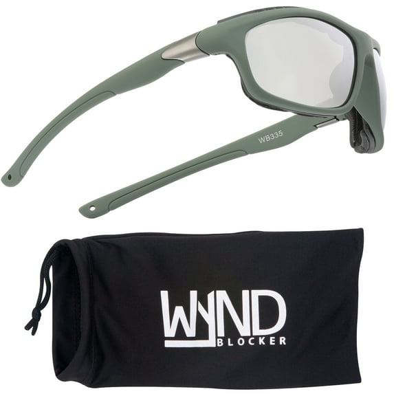 WYND Blocker Murph Wind Resistant Sunglasses Motorcycle Riding Dry Eye Glasses (M335 - Green, Silver Mirror)
