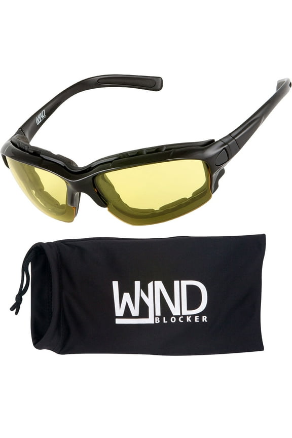 Wind Resistant Sunglasses Motorcycle Riding Dry Eye Glasses (Model 331 Black/Yellow Lens)
