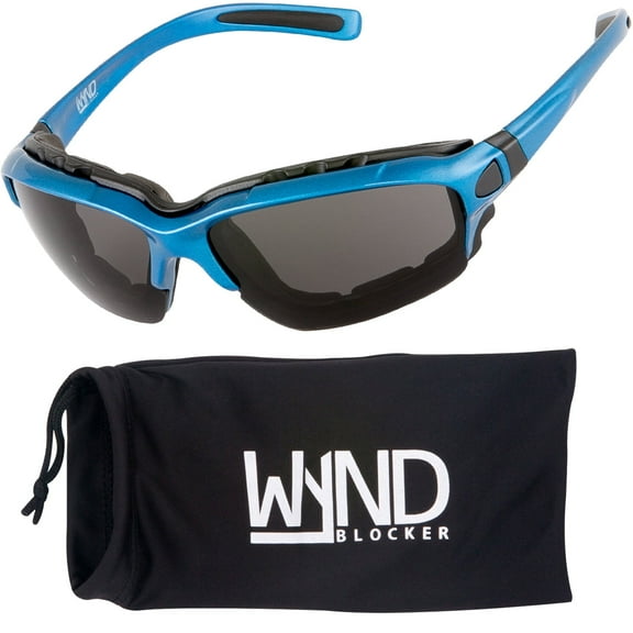 WYND Blocker Wind Resistant Sunglasses Motorcycle Riding Dry Eye Glasses (Model 331 Blue/Smoke Lens)