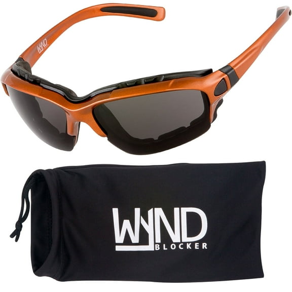 WYND Blocker Wind Resistant Sunglasses Motorcycle Riding Dry Eye Glasses (Model 331 Orange/Smoke Lens)