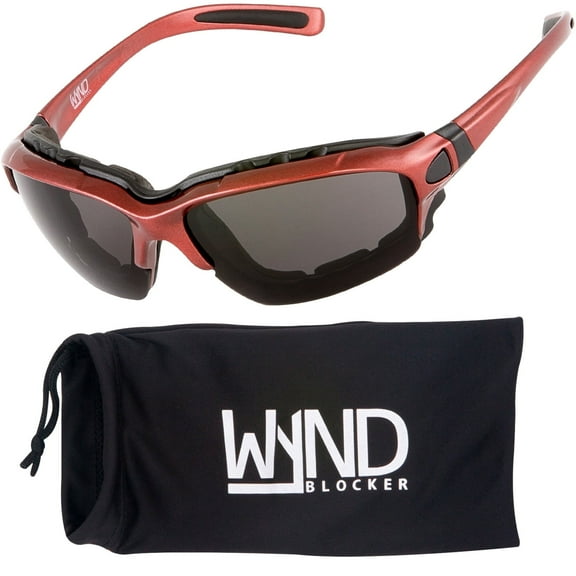 WYND Blocker Wind Resistant Sunglasses Motorcycle Riding Dry Eye Glasses (Model 331 Red/Smoke Lens)
