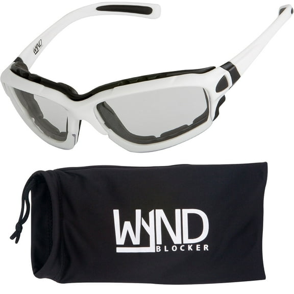 WYND Blocker Wind Resistant Sunglasses Motorcycle Riding Dry Eye Glasses (Model 331 White/Clear Lens)