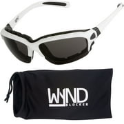 WYND Blocker Wind Resistant Sunglasses Motorcycle Riding Dry Eye Glasses Model 331 White/ Smoke Lens