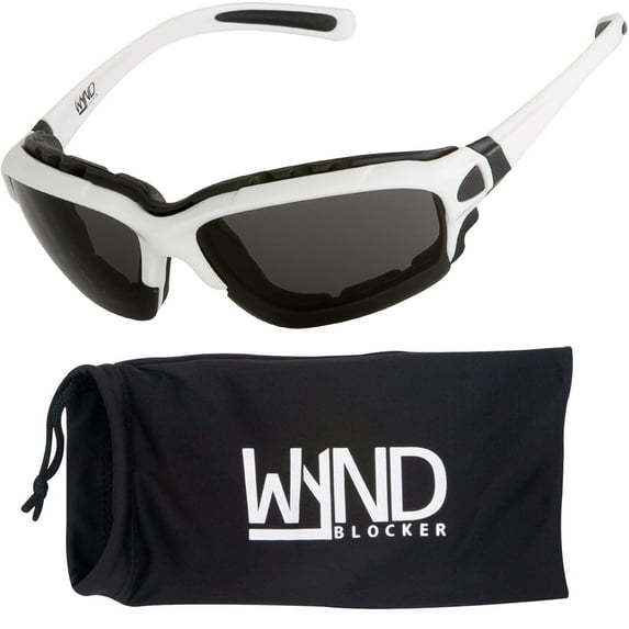 WYND Blocker Wind Resistant Sunglasses Motorcycle Riding Dry Eye Glasses (Model 331 White/ Smoke Lens)