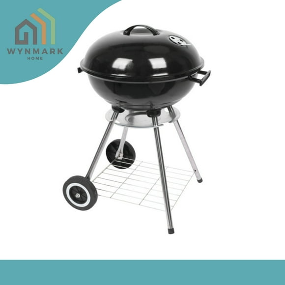 WYNMARK Home 18" Portable Charcoal Grill - Apple Kettle Outdoor BBQ Smoker with Ash Catcher, Heat Control Vents, White Enamel, for Camping, Backyard & Tailgating