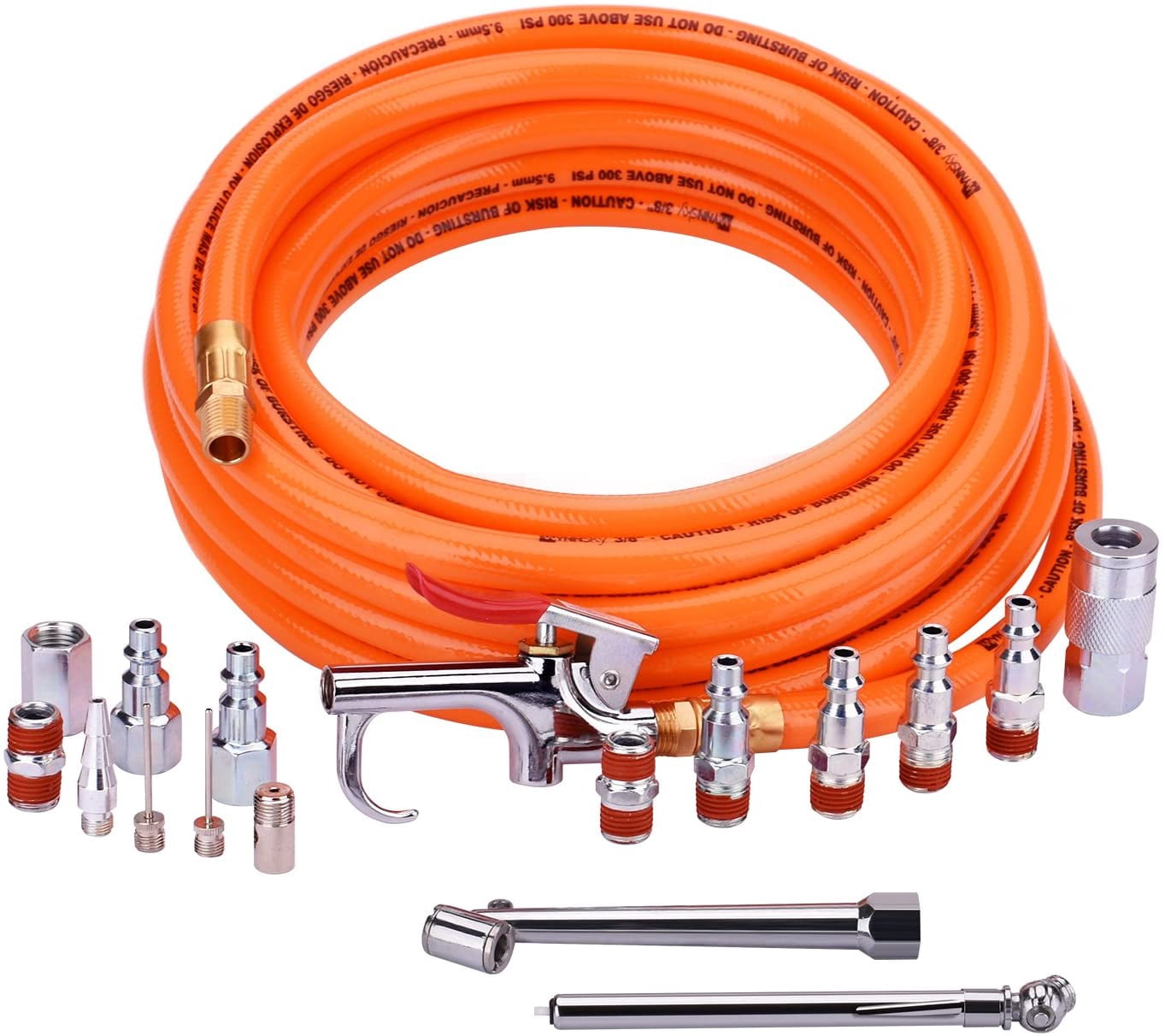 WYNNsky 3/8" X 25ft PVC Air Compressor Hose Kit With 17 Piece Air Tool and Air Compressor Accessories Kit