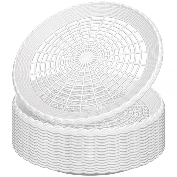 WYOMER 15 Pack 10'' SSF20 White Plastic Paper Plate Holders - Hollow, Imitation Rattan Weaving, Reusable