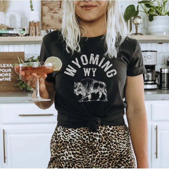 WYOMING Graphic Short sleeve Tees Plus Size