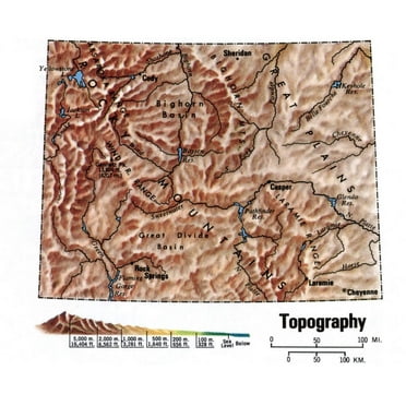 Wyoming Topography Map Glossy Poster Picture Photo Print Banner Wy Usa Conversationprints