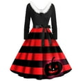 thumbnail image 1 of WYOUNG Halloween Dress for Women 2024 Vintage Halloween Printed Long Sleeve V Neck Plus Size Evening Prom Dresses with Belt, 1 of 3