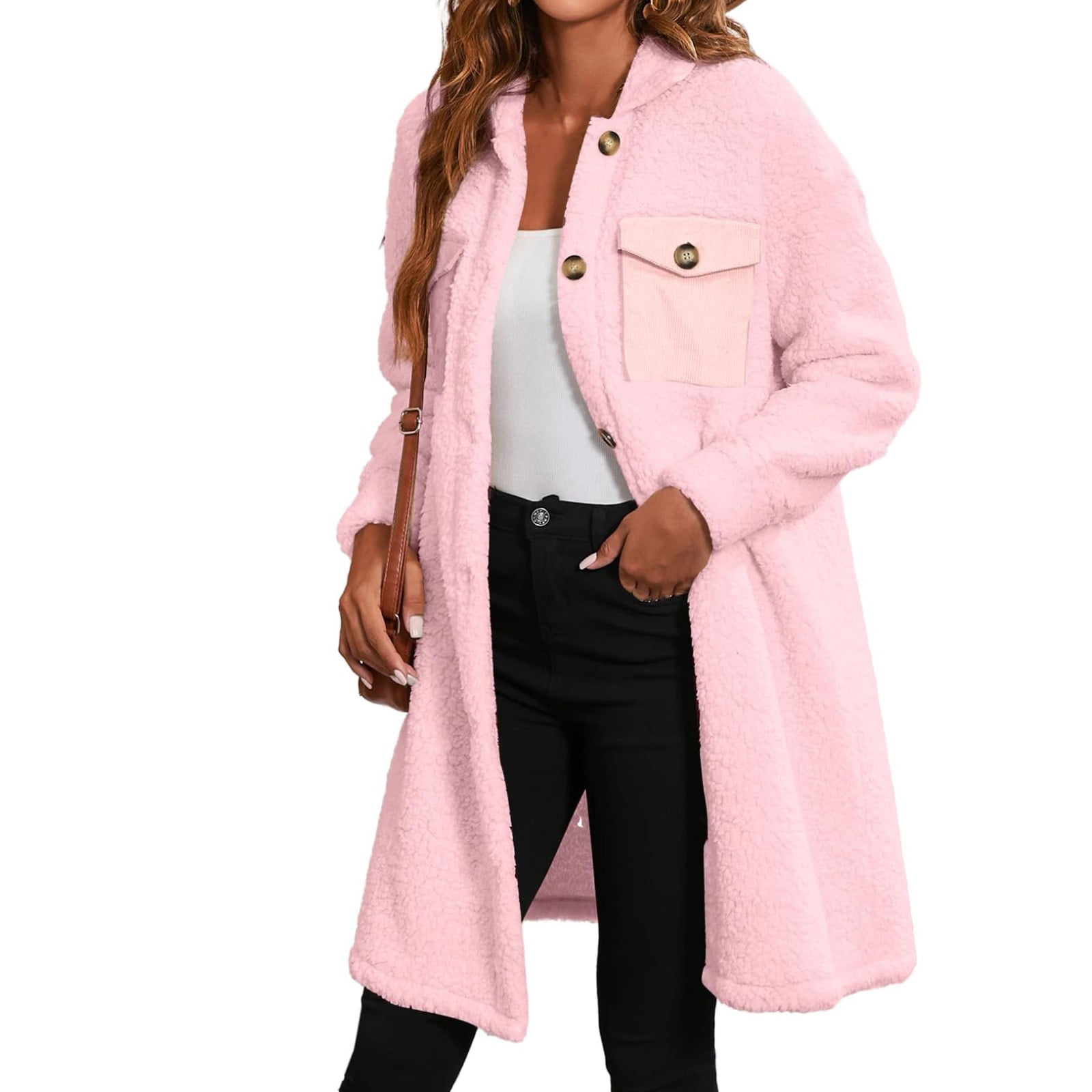 WYOUNG Women Fuzzy Fleece Jackets for Women Fashion Long Sleeve Lapel