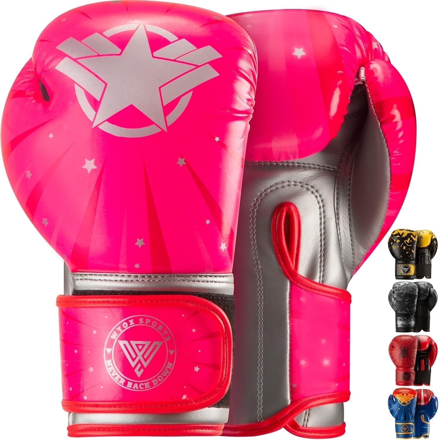 WYOX 6oz Kids Boxing Gloves – Silver Star | Punching, Strength Training, Kickboxing, Boxing Hand Wraps, Training, Sparring Gear