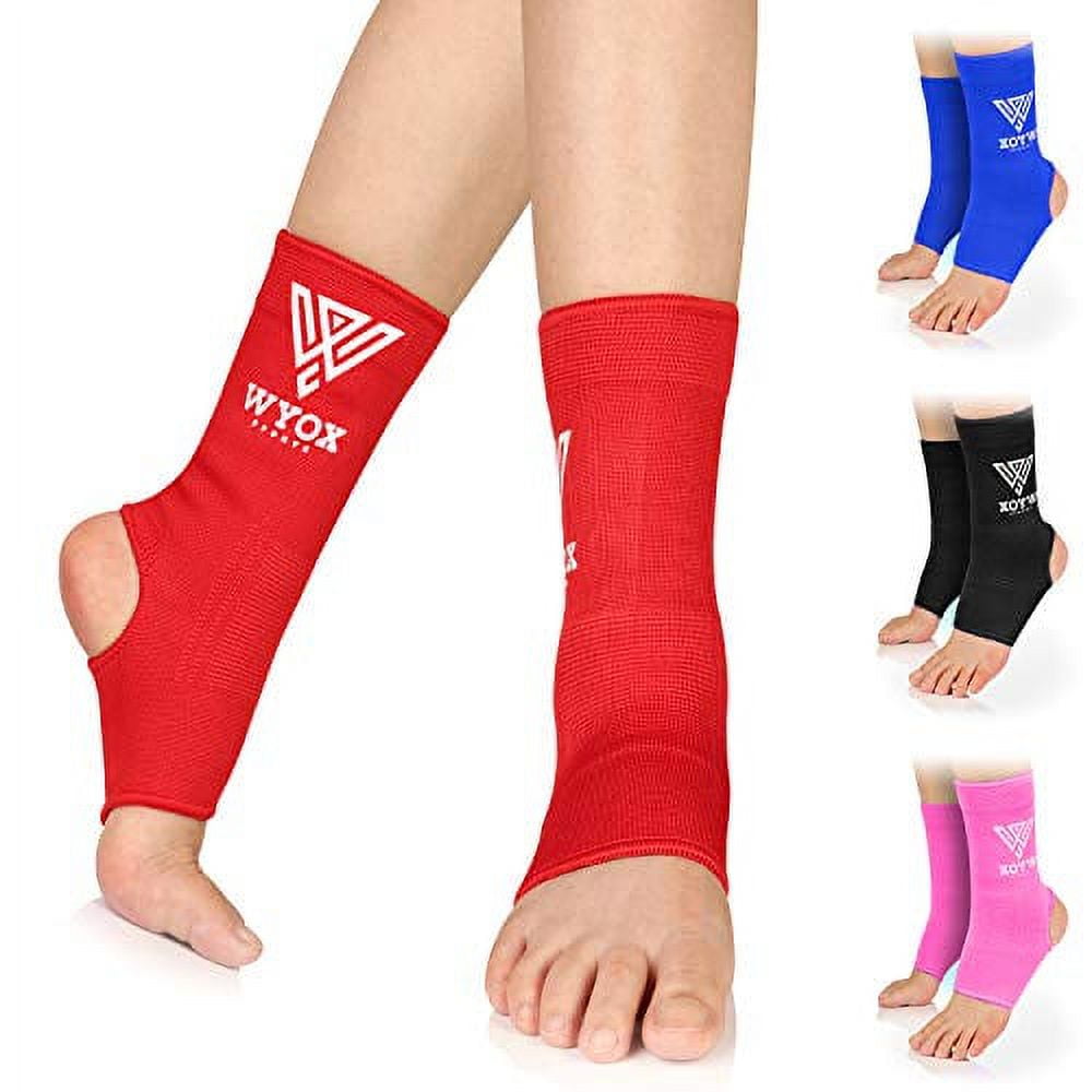 WYOX Ankle Wraps Support Boxing Gear for Men Women Muay Thai Ankle Support  Kickboxing Wraps Gym Ankle Support (Pair) (Red, L/XL (Women 7.0-10.5/ Men  6.0-9.5))… 