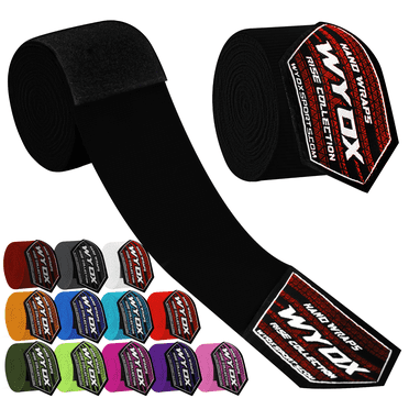 WYOX Boxing Hand Wraps 120-Inch – Elastic Bandage Wraps, Bandages, Boxing Gloves, Sports Wrap & Support Gear Pro (Black)