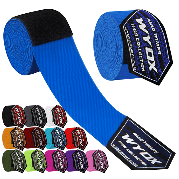 WYOX Boxing Hand Wraps 180-Inch – Elastic Bandage Wraps, Bandages, Boxing Gloves, Sports Wrap & Support Gear Pro (Blue)