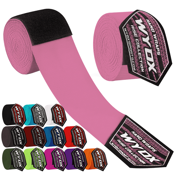 WYOX Boxing Hand Wraps 180-Inch – Elastic Bandage Wraps, Bandages, Boxing Gloves, Sports Wrap & Support Gear Pro (Pink)