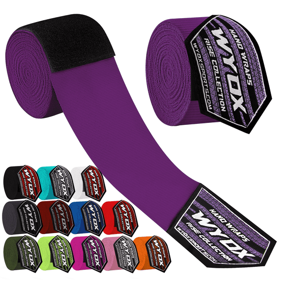 WYOX Boxing Hand Wraps 180-Inch – Elastic Bandage Wraps, Bandages, Boxing Gloves, Sports Wrap & Support Gear Pro (Purple)