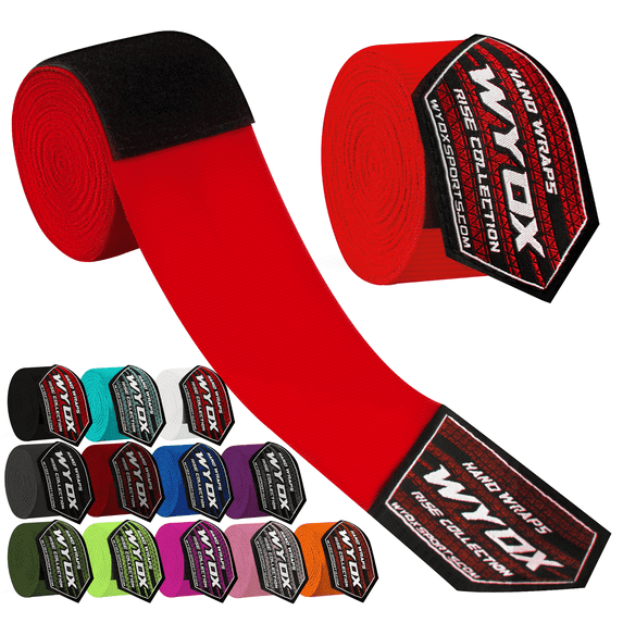 WYOX Boxing Hand Wraps 180-Inch – Elastic Bandage Wraps, Bandages, Boxing Gloves, Sports Wrap & Support Gear Pro(Red)