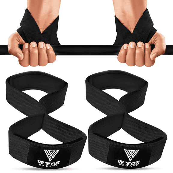 WYOX Figure 8 Lifting Straps – Heavy Duty Wrist Wraps for Deadlifts, Strength Training, Squats, Barbell & Weightlifting (Black)