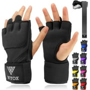 WYOX Gel Quick Hand Wraps for Boxing MMA Kickboxing - EZ-Off & On - Padded Knuckle with Wrist Wrap Protection for Men Women Youth (Black, X-Small)