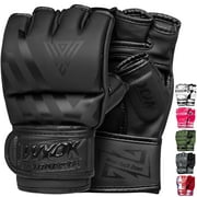 WYOX MMA Gloves Grappling Sparring, Maya Hide Leather, Mixed Martial Arts Kickboxing Muay Thai Training Men Women, Half Finger Adjustable Mitts Wrist Support (Black - S/M)