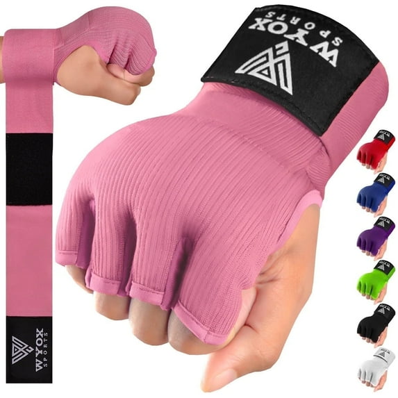 WYOX Pink Boxing Glove Hand Wraps Inner Gloves for Men & Women – Gel Padded Quick Wraps with 80cm Wrist Straps for Muay Thai, MMA, Kickboxing, & Martial Arts – Breathable Fingerless Workout Gloves