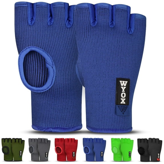 WYOX Quick Boxing Hand Wraps MMA Inner Gloves Wraps Compression Half Finger Bandages for Fitness, Training & Resistance (Blue ‑ S/M)