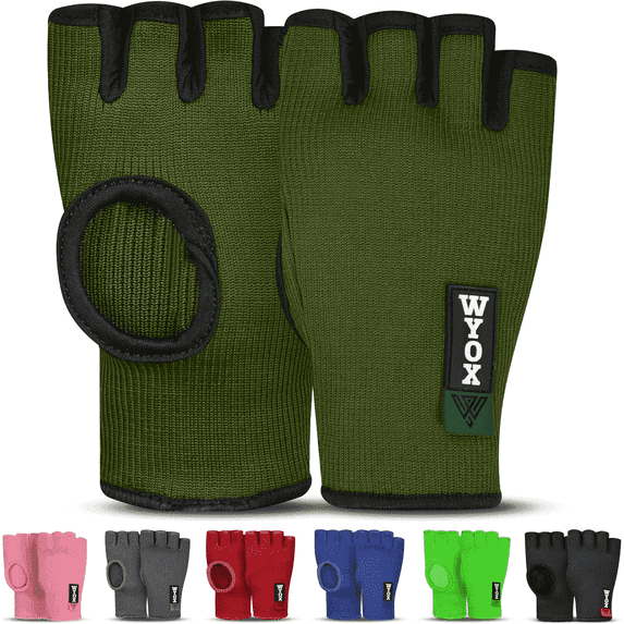 WYOX Quick Boxing Hand Wraps MMA Inner Gloves Wraps Compression Half Finger Bandages for Fitness, Training & Resistance (Army Green ‑ S/M)