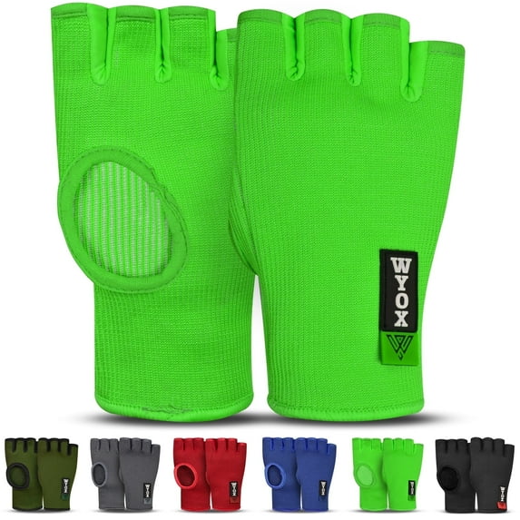 WYOX Quick Boxing Hand Wraps MMA Inner Gloves Wraps Compression Half Finger Bandages for Fitness, Training & Resistance (Green ‑ L/XL)
