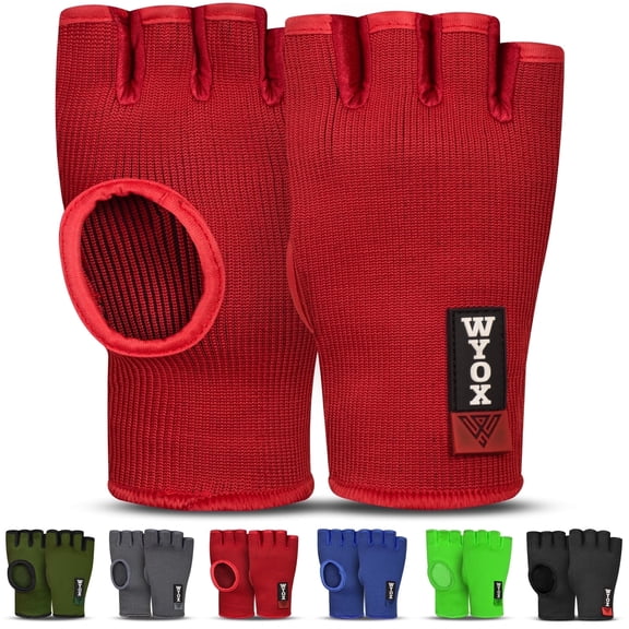 WYOX Quick Boxing Hand Wraps MMA Inner Gloves Wraps Compression Half Finger Bandages for Fitness, Training & Resistance (Red‑S/M)