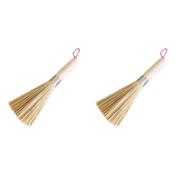 WYQLFSB 2PCS Bamboo Pot Brush Kitchen Cleaning Brush Suitable for Cleaning Cast Iron Pots Pans Sinks Trays Basins Barbecue Grills and Bathtubs