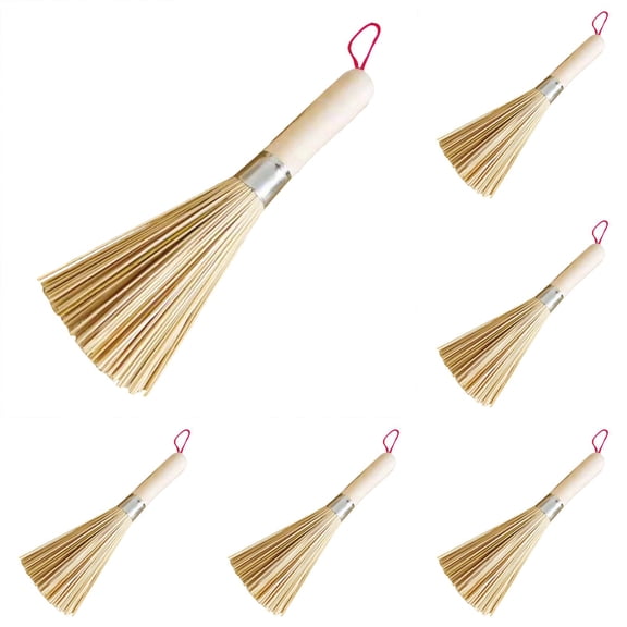 WYQLFSB 5PCS Bamboo Pot Brush Kitchen Cleaning Brush Suitable for Cleaning Cast Iron Pots Pans Sinks Trays Basins Barbecue Grills and Bathtubs
