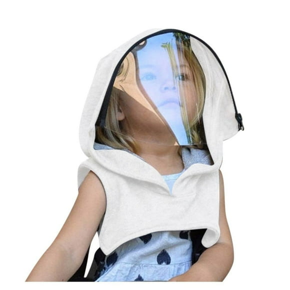 Full Protective Face Wear Clear Hooded Hat Child Face Shield Reusable Removable White