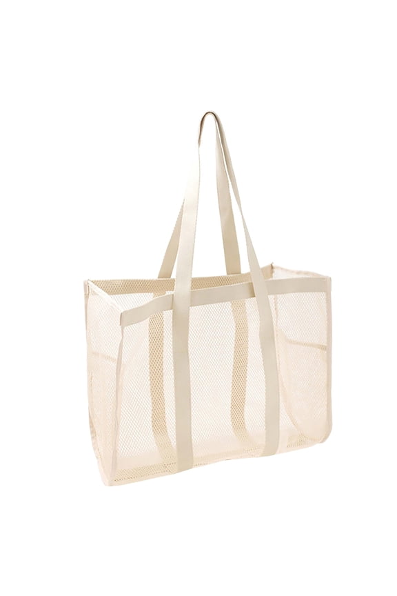 Oversized Mesh Beach Bag Large Lightweight Market Picnic Oversized Pockets Beige