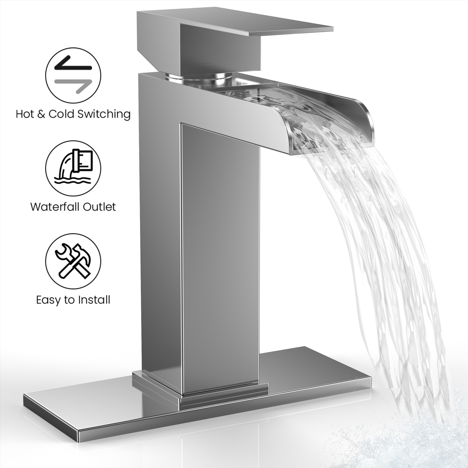 Better Homes & Gardens Chrome Single Handle Waterfall Bathroom Faucet ...