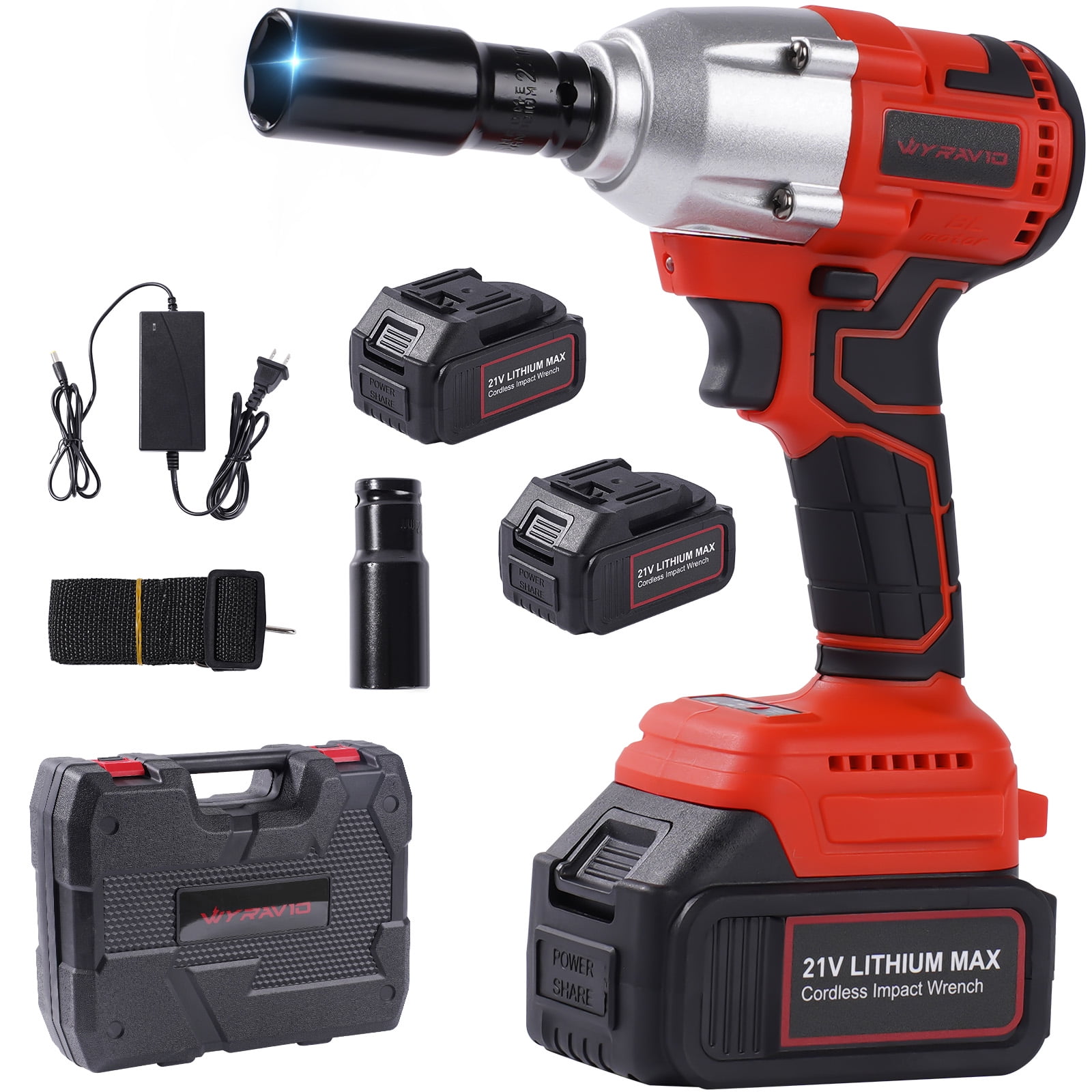 WYRAVIO Cordless Impact Wrench, 1/2 Impact Gun w/Max Torque (550N.m