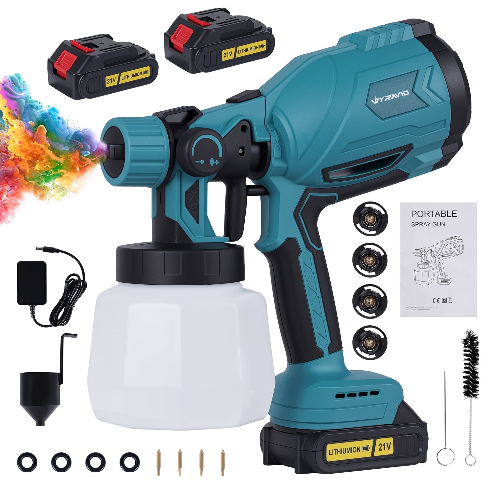 WYRAVIO Cordless Paint Sprayer,  Electric HVLP Powerful Spray Gun with 3 Spray Patterns and Adjustable Valve Knob for Painting Ceiling, Fence, Cabinets, Walls